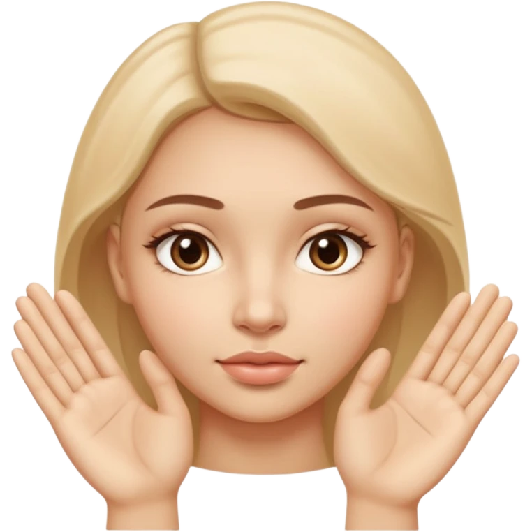 Simple wellness-style emoji of a face with a hand gently pressing and guiding facial fullness downward and outward, showing reduced face fat and puffiness, clear slimming effect on cheeks, natural and healthy look, no makeup emoji