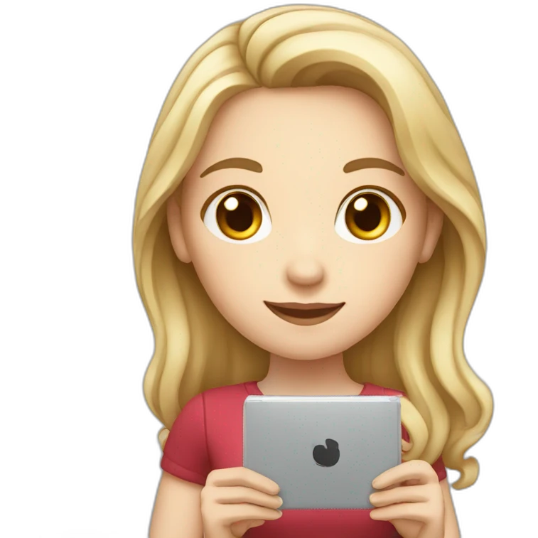 white girl holding tablet emoji