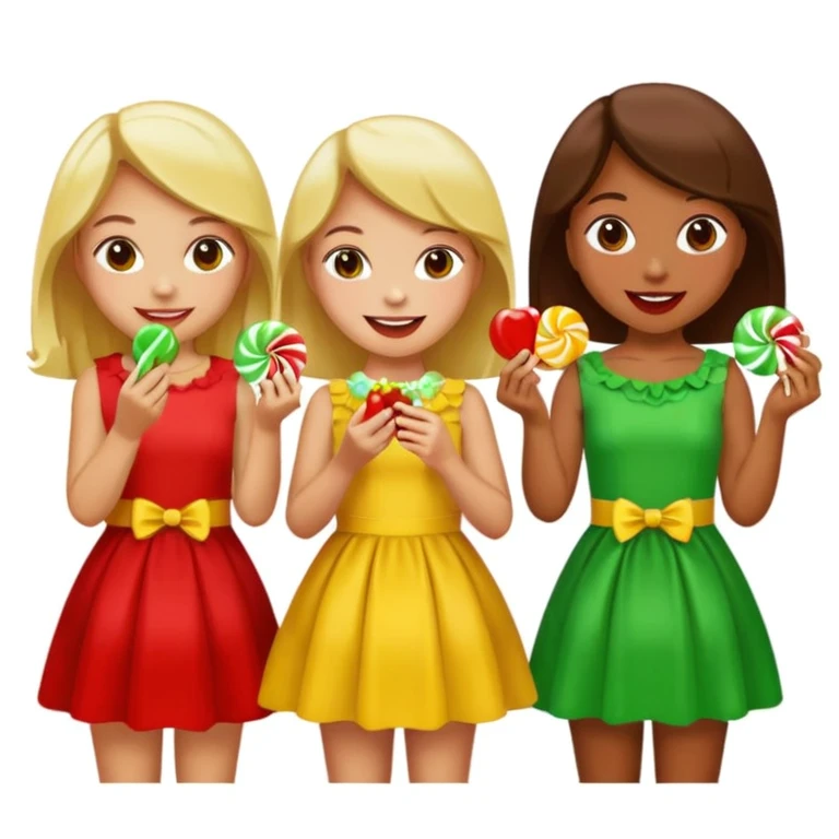 Three mean girls red green yellow candy emoji