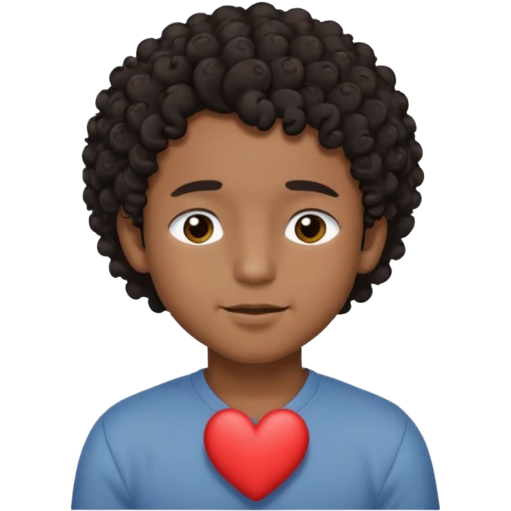 Brown boy with curly hair dreaming abouthis girlfriend small smirk on his face eyes closed with a little heart next to him emoji