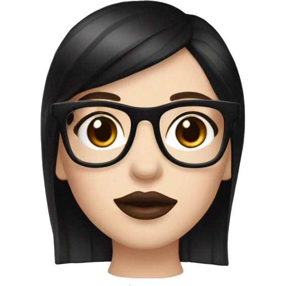A hot white-skinned girl with straight black hair and natural long black rectangular glasses with black t shirt pink lips with brown lip liner and red cheeks  emoji
