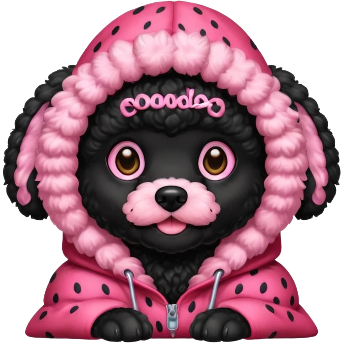 A black poodle puppy with a strawberry hood emoji