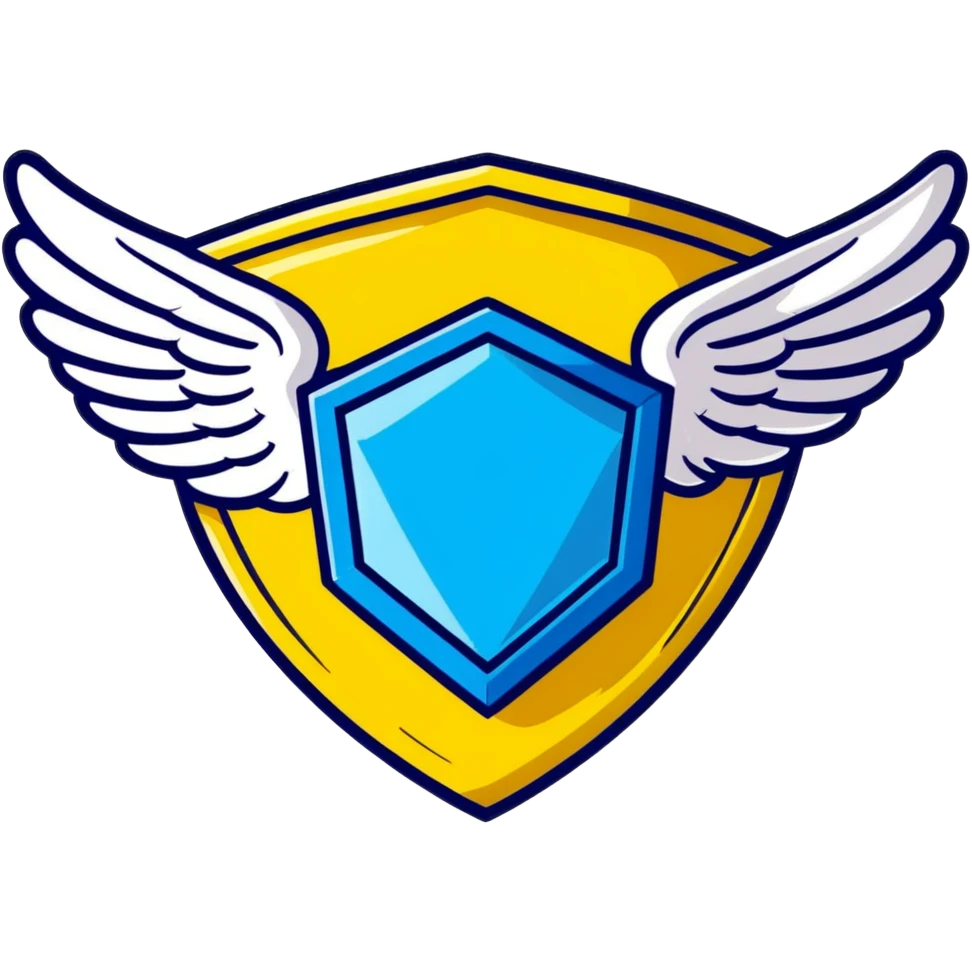 Premium shield badge with angel wings and a big shiny blue diamond in the center with VIP text emoji