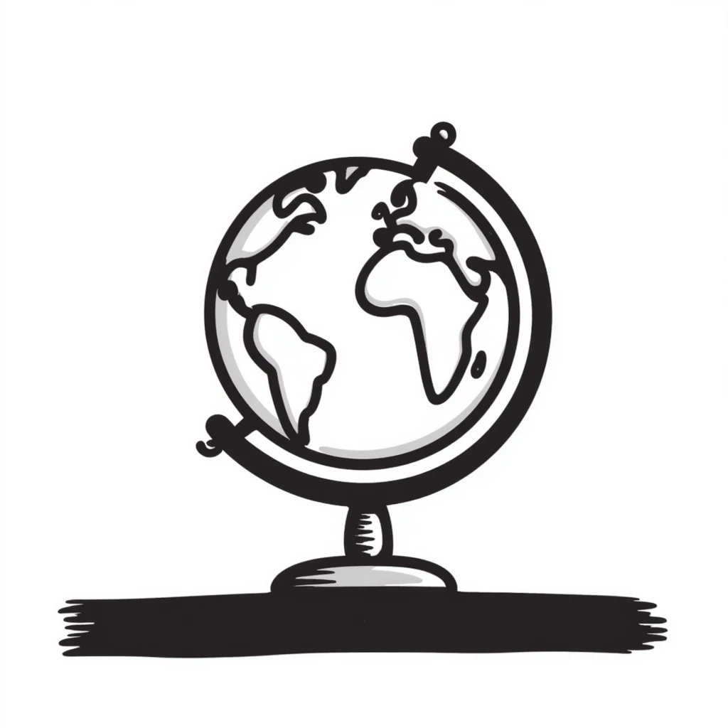 A hand-drawn Earth globe with simple continent outlines emoji
