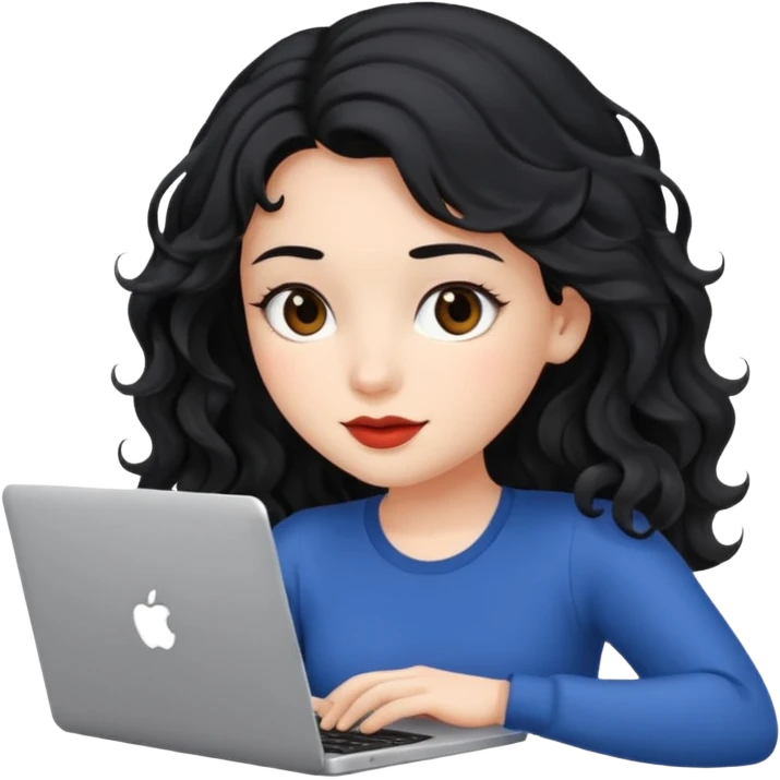Beautiful girl, with black hair, with wavy hair, and with a laptop  emoji