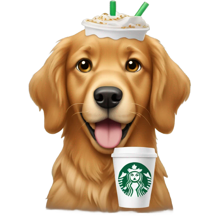 Red Golden retriever with starbucks emoji