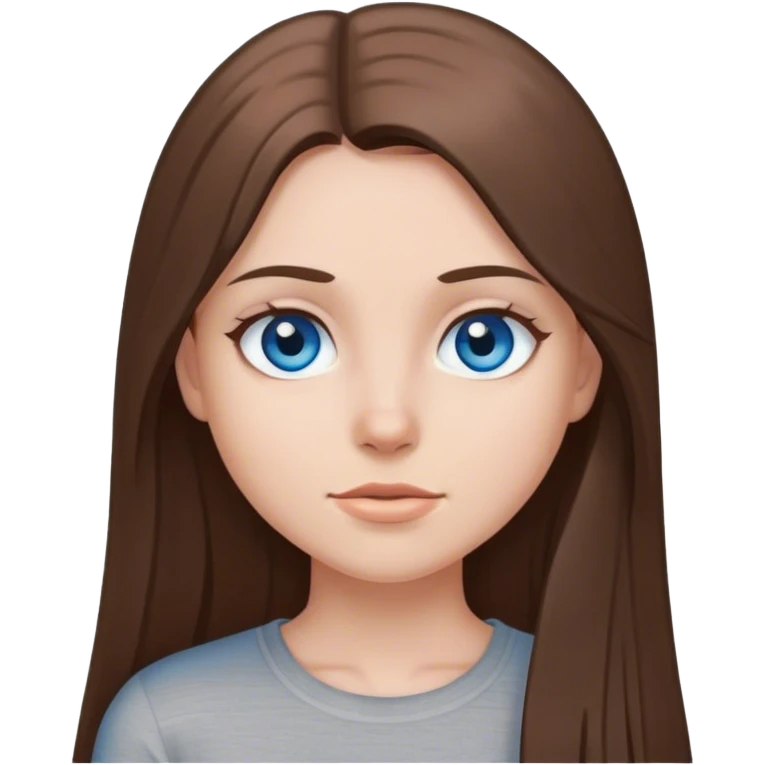 Girl with long straight hair, with blue eyes in a gray top emoji