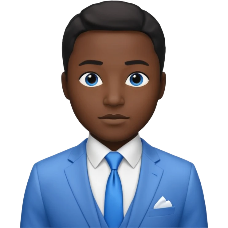 businessman, black skin, black eyes, white suit, blue tie emoji