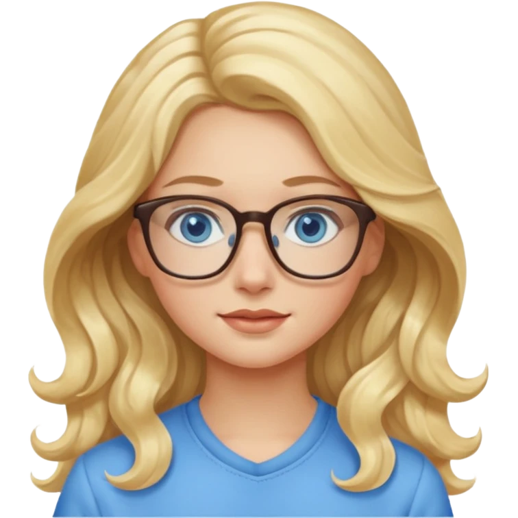 Wavy long Blonde hair girl with blue eyes and glasses emoji