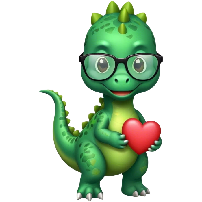 dinosaur in glasses holding hearts emoji