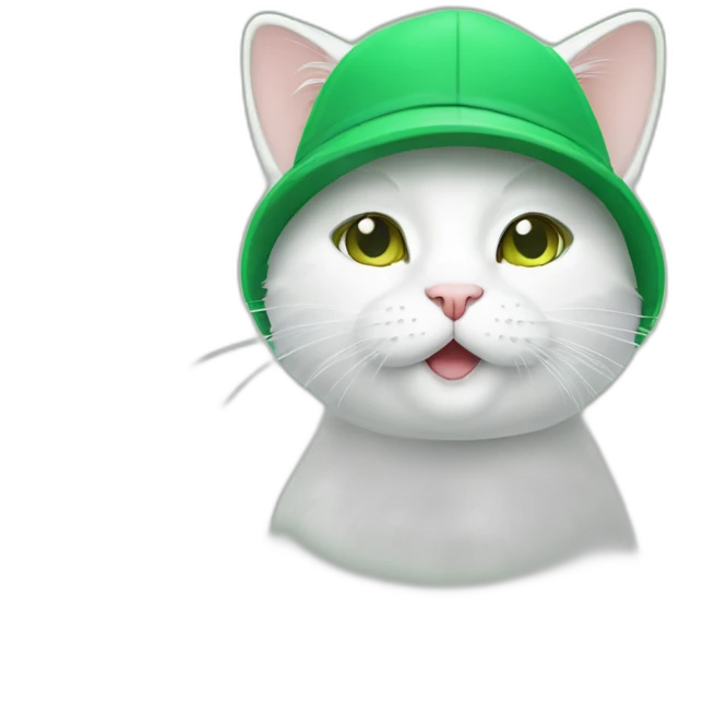 funny cute white cat in a green cap emoji
