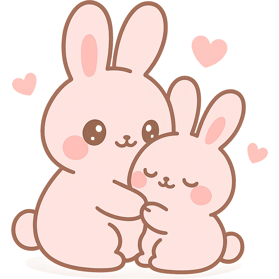 pink bunnies snuggling  emoji