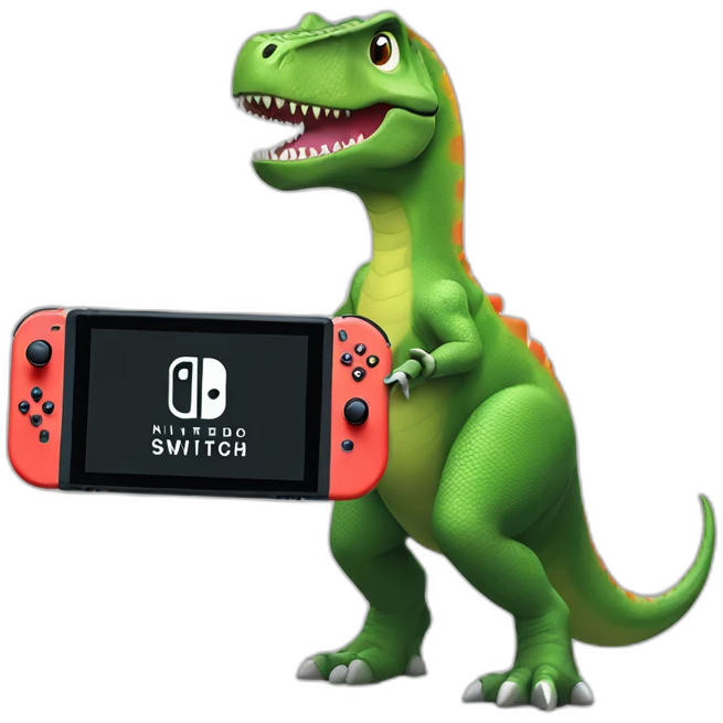 Dinosaur with lizard playing Nintendo switch emoji