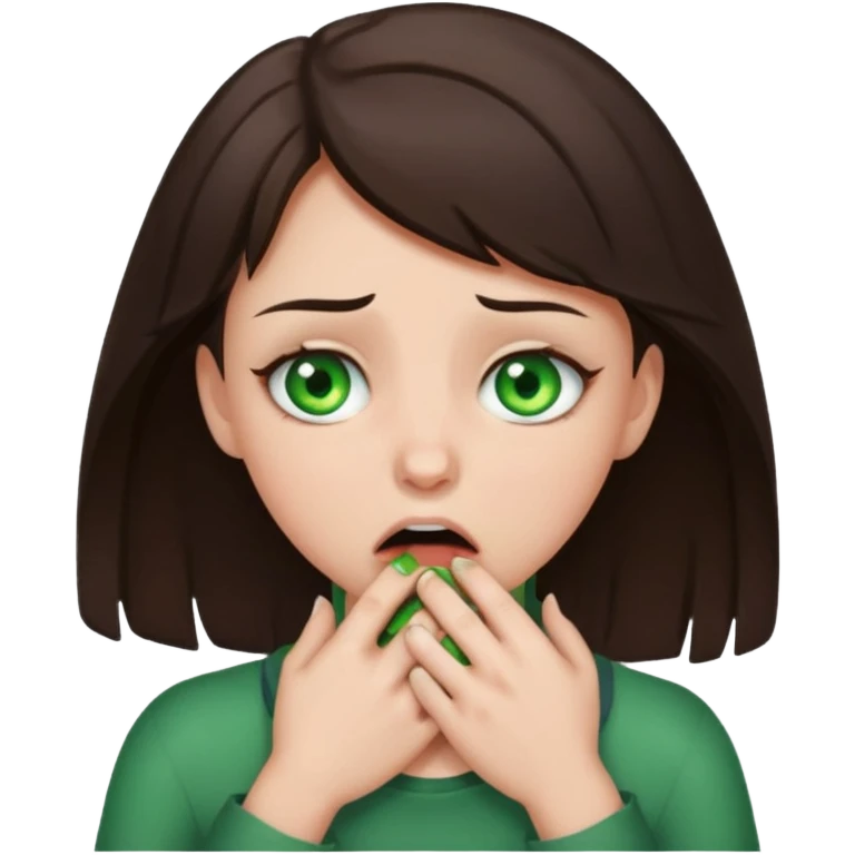 Brunette girl with green eyes choking herself emoji