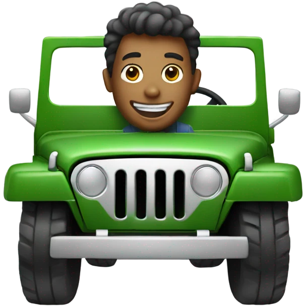 Happy guy driving green jeep emoji