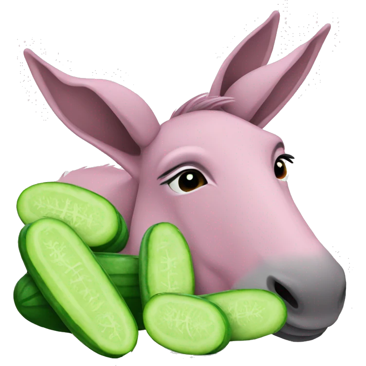 Pink donkey relaxing with cucumbers emoji