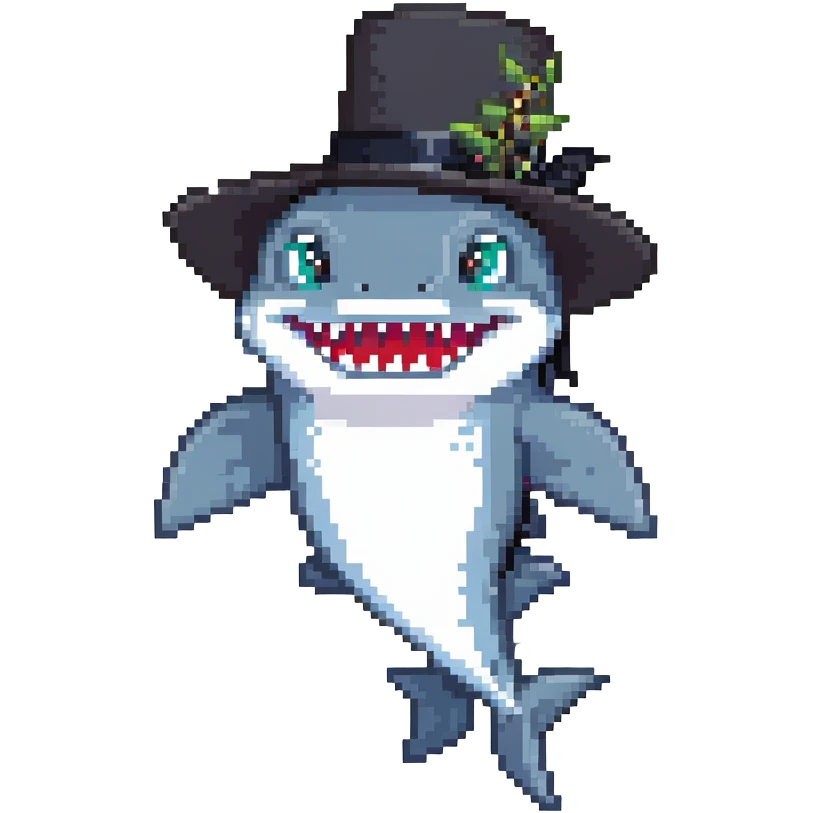 cartoon shark with black top hat emoji