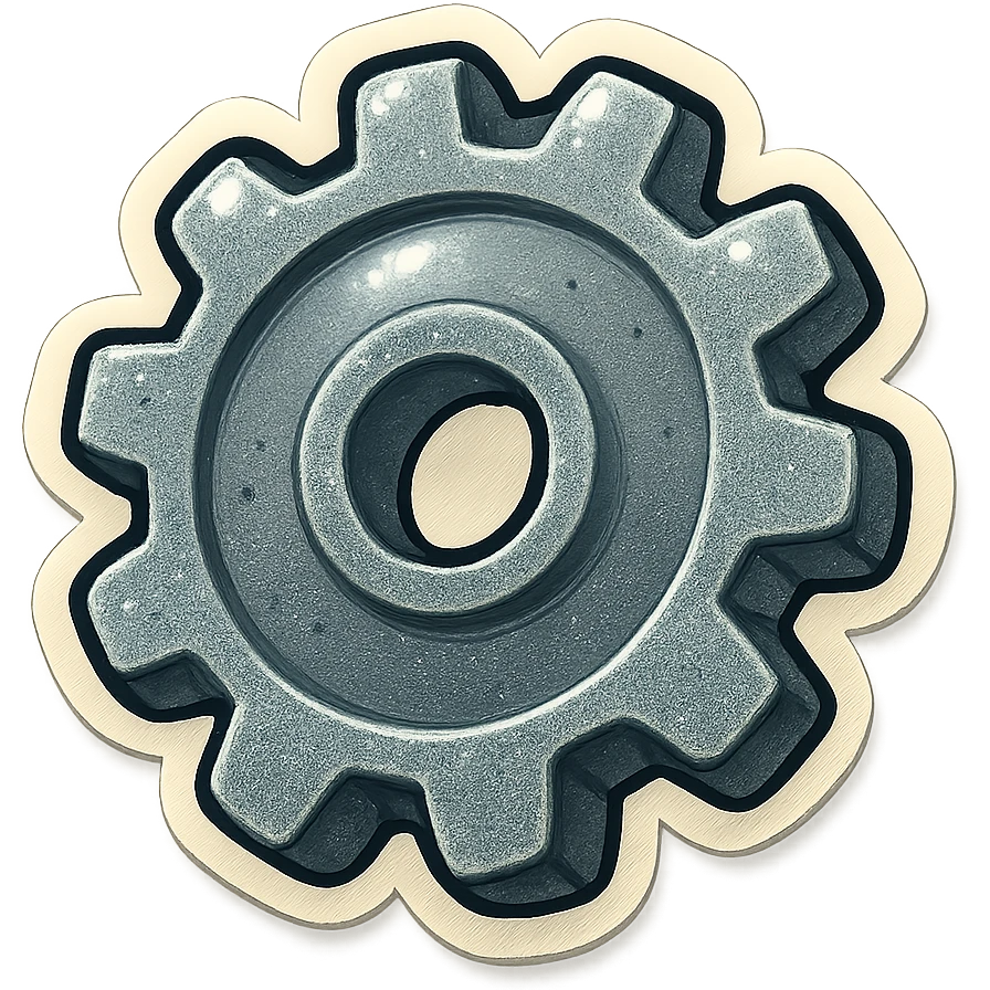 A gray gear with cogs with a vintage design and a retro vibe emoji