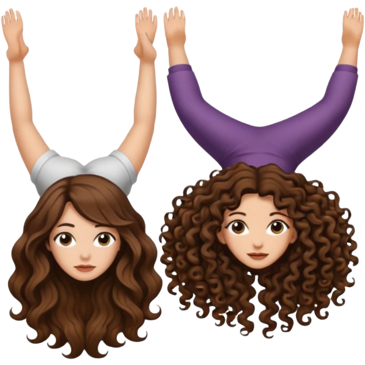 spell confusion — long wavy brown hair tattooed woman and short tight curly brown hair woman — scroll upside down emoji