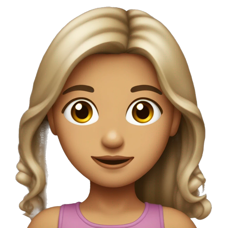Niña con el pelo largo, con rulos y marrón, piel muy clarita y ojos marrones oscuros  emoji