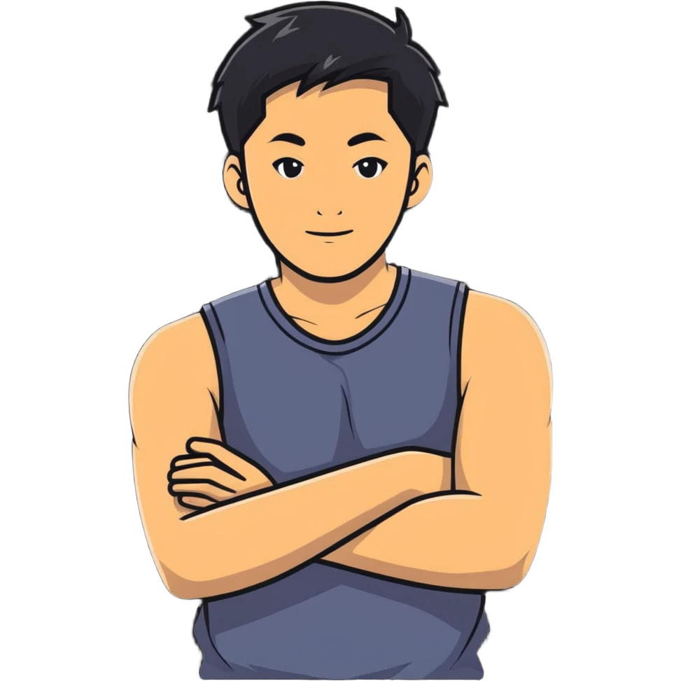 asian guy, arms crossed emoji