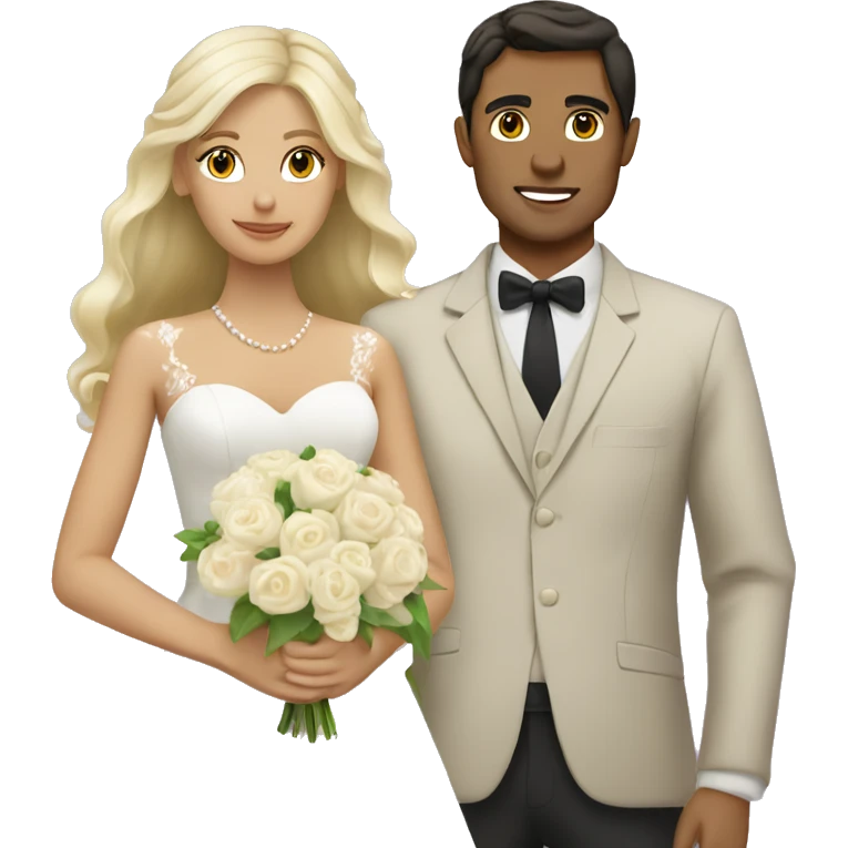 Blonde woman and tan man with dark hair wedding emoji