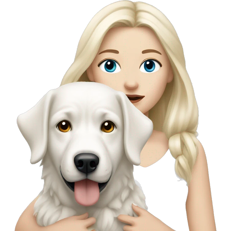 blonde girl with blue eyes with a West Highland white dog emoji