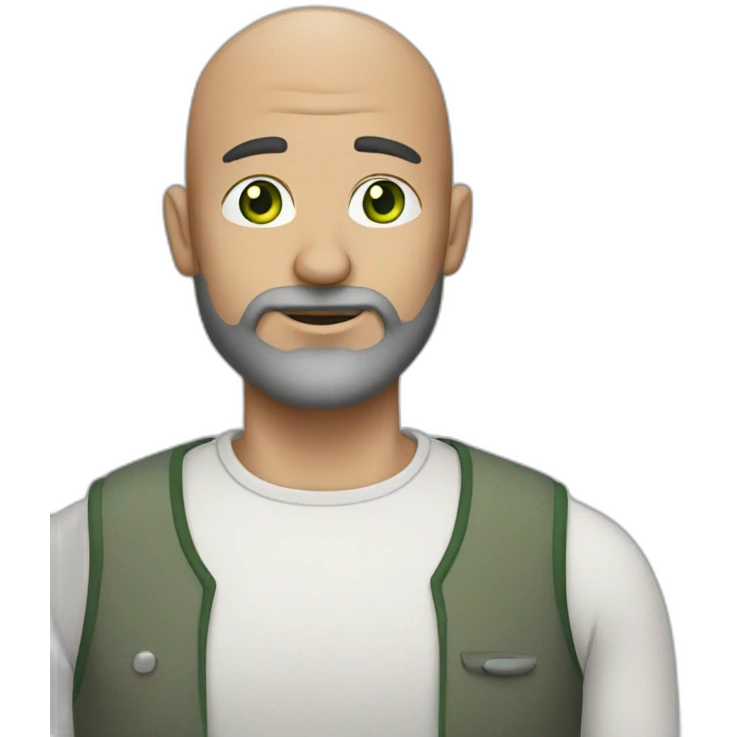 Man 40 years bald with grey and black beard green eyes emoji