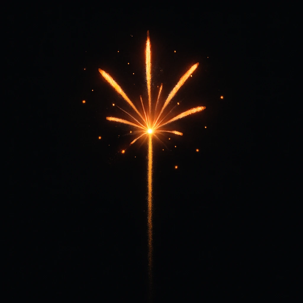 Create a version of this firework just starting to shoot off: smaller burst, visible trail, fewer sparks, keep the same style and color palette. emoji