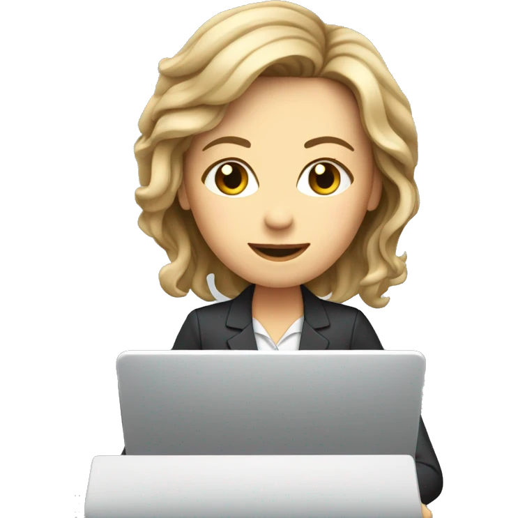 White Woman with Laptop busy with coding for Office Work, nice hair, suit  emoji
