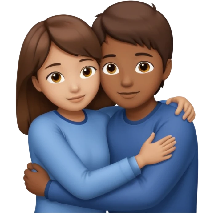 Asian brown hair girl sis hug bro boy brown hair  emoji