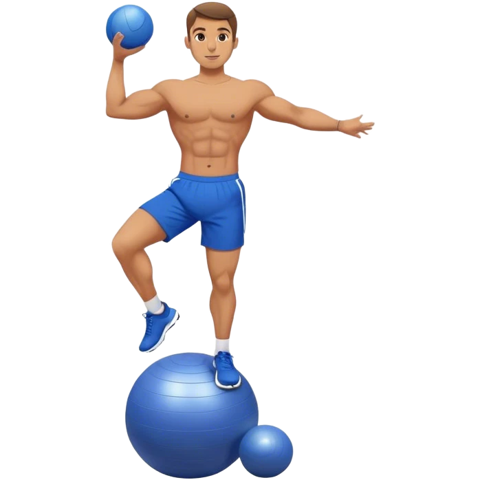 fit man with blue shorts stability ball exercises emoji