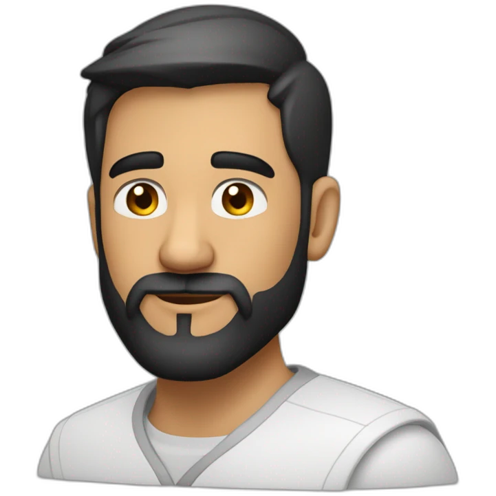 Indian white tan skin man developer in plain white shirt with sleeve up and nice medium length short black hair and beard close up profile image emoji