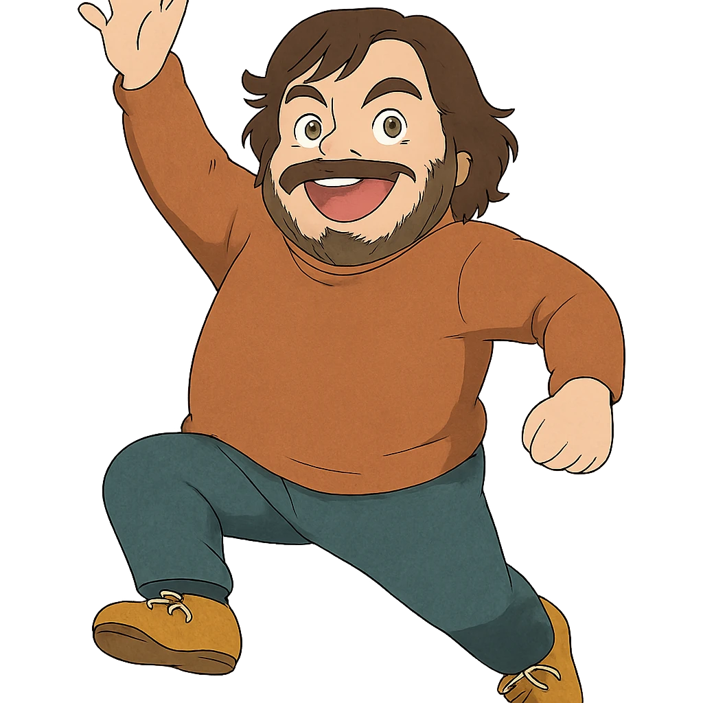 ghibli style illustration of Jack Black in a playful pose emoji