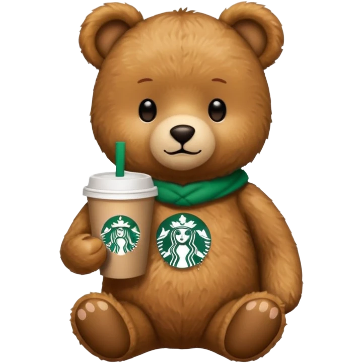 teddy bear with one cup of starbucks coffee emoji