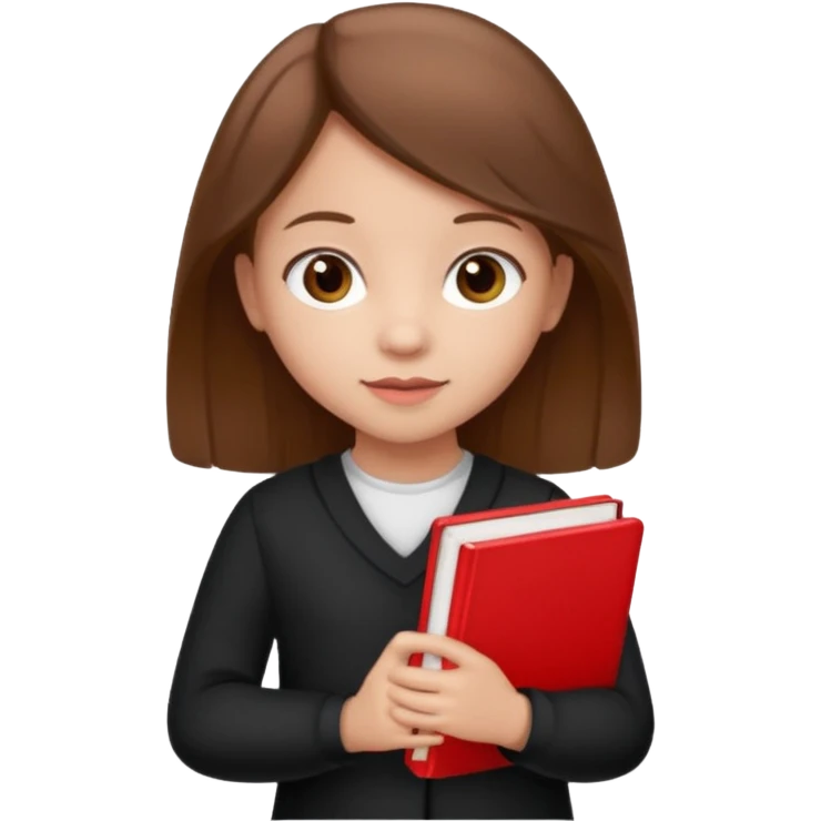 brown braid hair girl kid, student, black gile, red book emoji