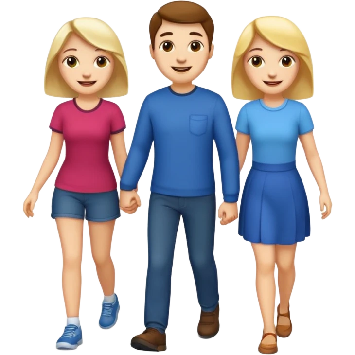 iOS emoji style - a men and 2 women - friends walking together

 emoji