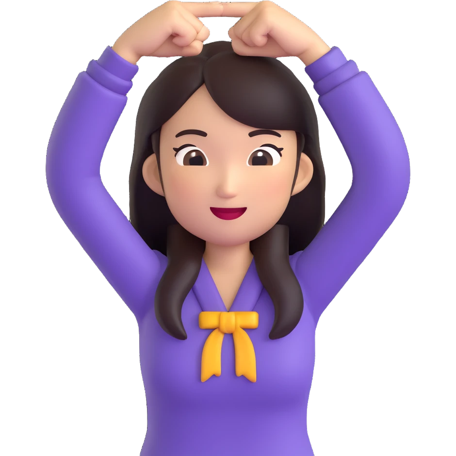 standard Asian woman emoji, hands next to her head in fists with two fingers pointing outwards, playful gesture emoji