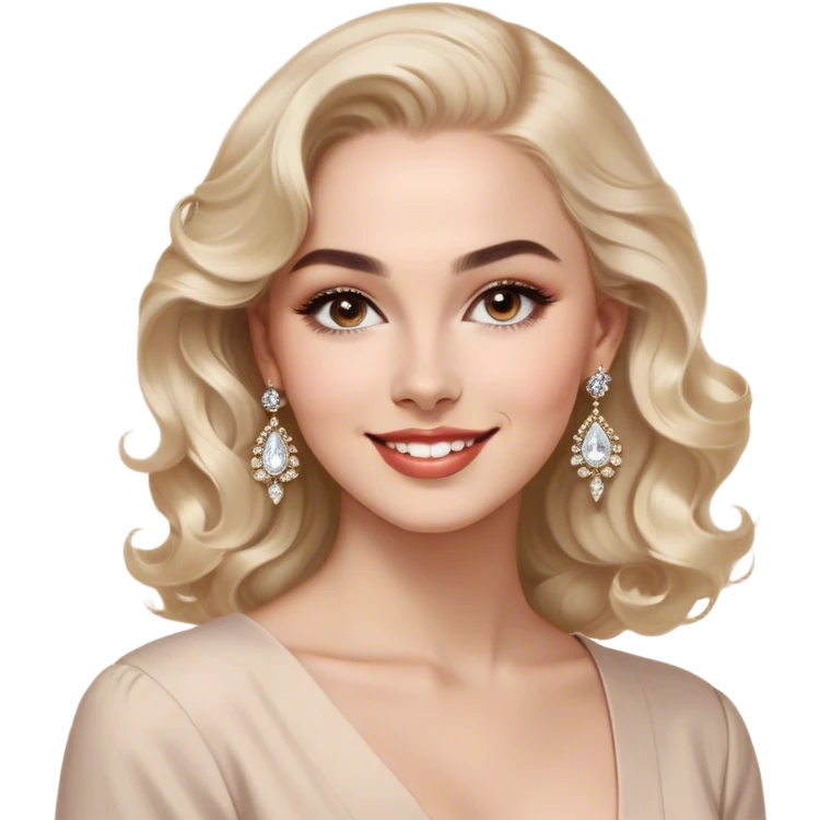  and confident woman with light skin, exuding feminine energy and elegance. She has expressive eyes, well-groomed eyebrows, and a charming smile. Her hair is styled beautifully—either in soft waves or a sleek, sophisticated look. She wears statement earrings, adding a touch of luxury. The outfit is chic yet effortless—either in light tones or a bold, striking color, reflecting her expertise and charismatic personality. The expression should be engaging, either playful, encouraging, or confidently professional. The art style should be modern, digital, and high-quality, resembling premium sticker sets. The background should be minimal or transparent, making it suitable for messaging apps. emoji