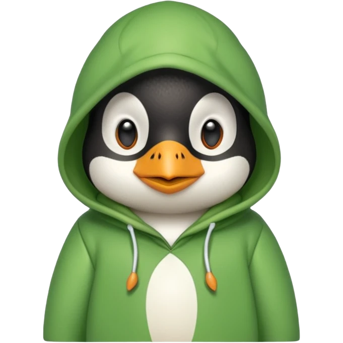 A cute penguin with a frog hoodie emoji