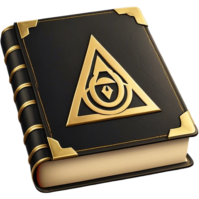 A black and gold book with an aged leather texture, embossed with an alchemical symbol, a compass, or a forging hammer, exuding wisdom, mastery, and the relentless pursuit of greatness. - book on mastery ... silhouette of a triangle  emoji