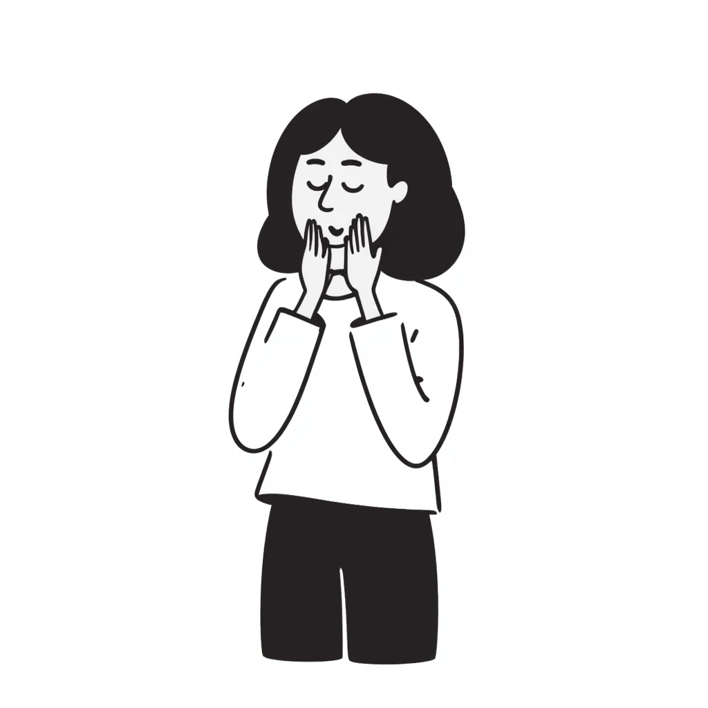 person with their own hands around their neck, self-choking, expressive lines, hand drawn doodle style emoji