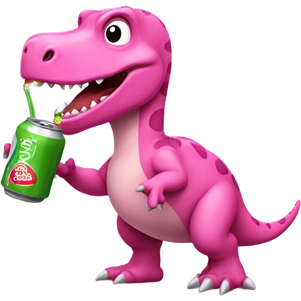 Pink dinosaur drinking soda emoji