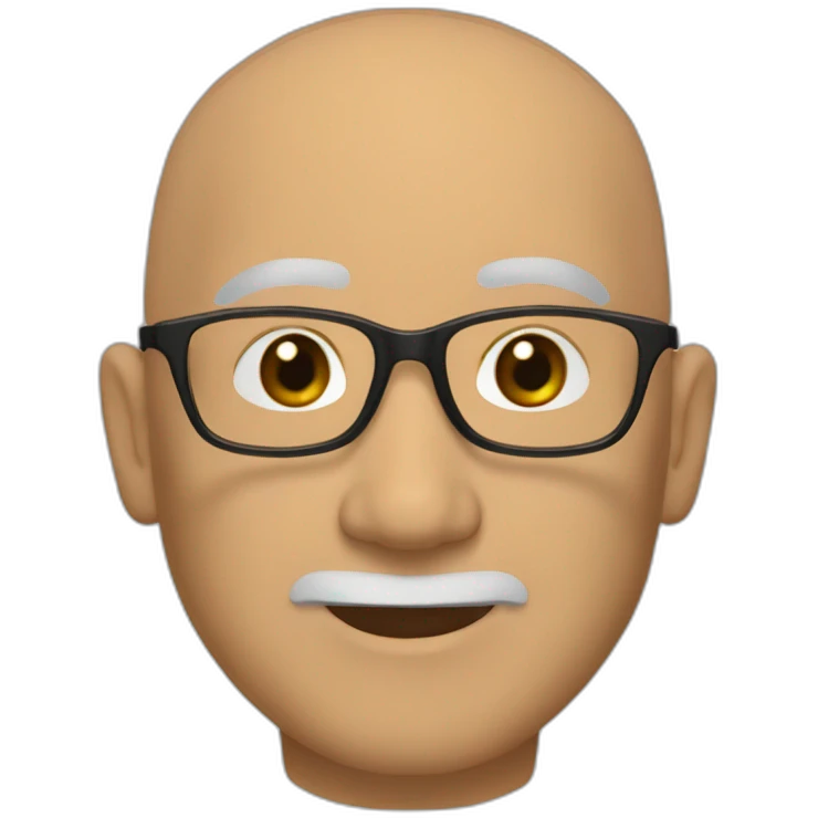 A fifty-year-old Man with a slight Asian appearance, a bald head, Ray-Ban glasses, and brown eyes with a friendly gaze. emoji