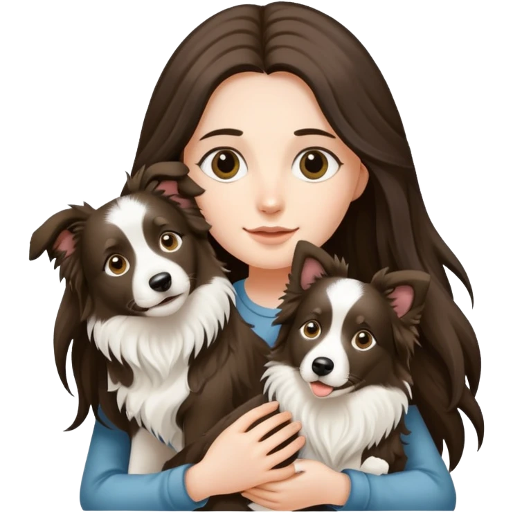 A long-haired girl holding two Border Collies emoji