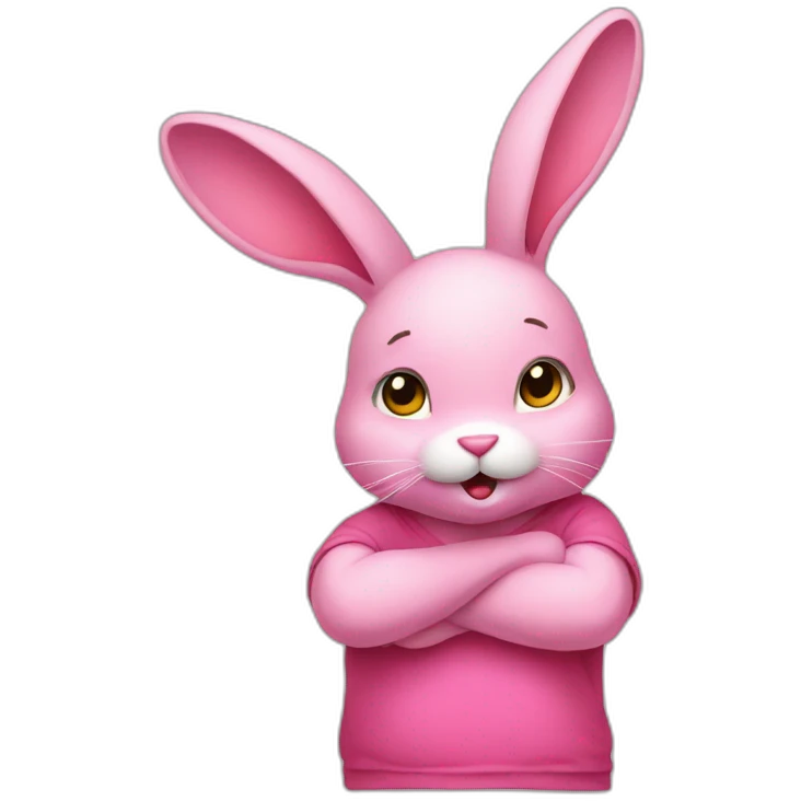 Pink rabbit in yellow teeshirt shrugging shoulders emoji