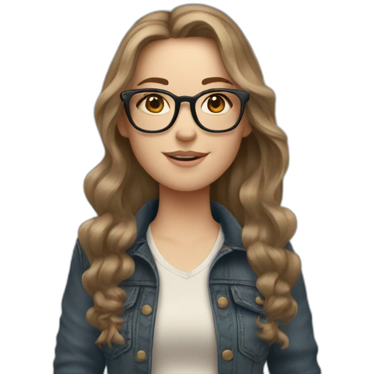 pale white girl with wavy brown hair wearing glasses and ugg boots and jeans emoji