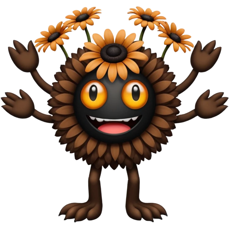 A flower like a monster with arms and legs, the body is a little bit black and the another bit brown like a demogorgon emoji