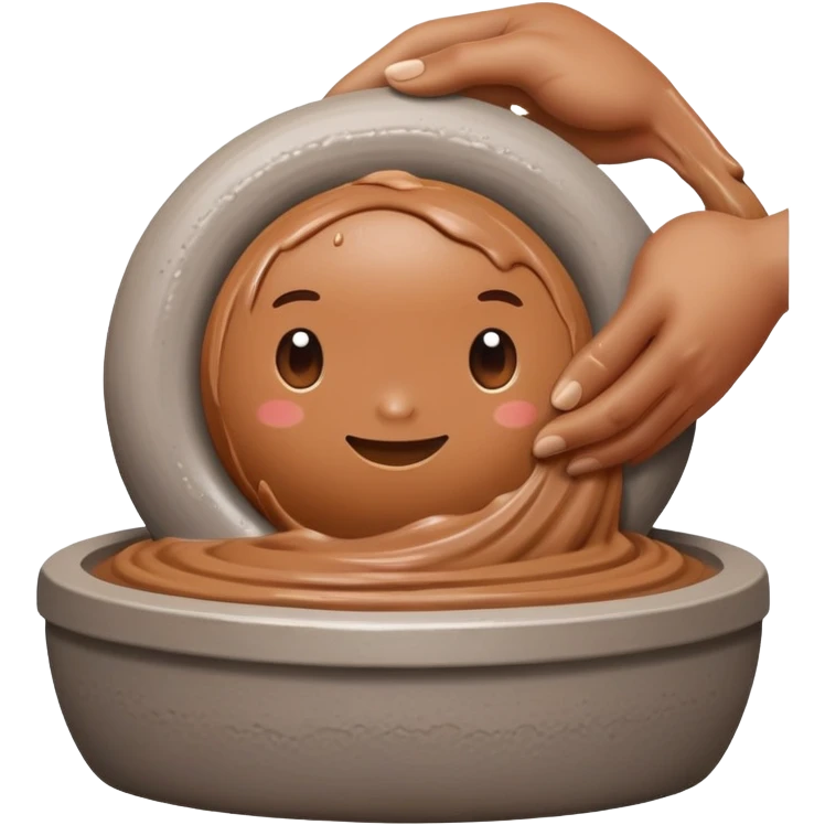 single hand scooping and hugging on the side of a blob of clay on a silver pottery wheel emoji