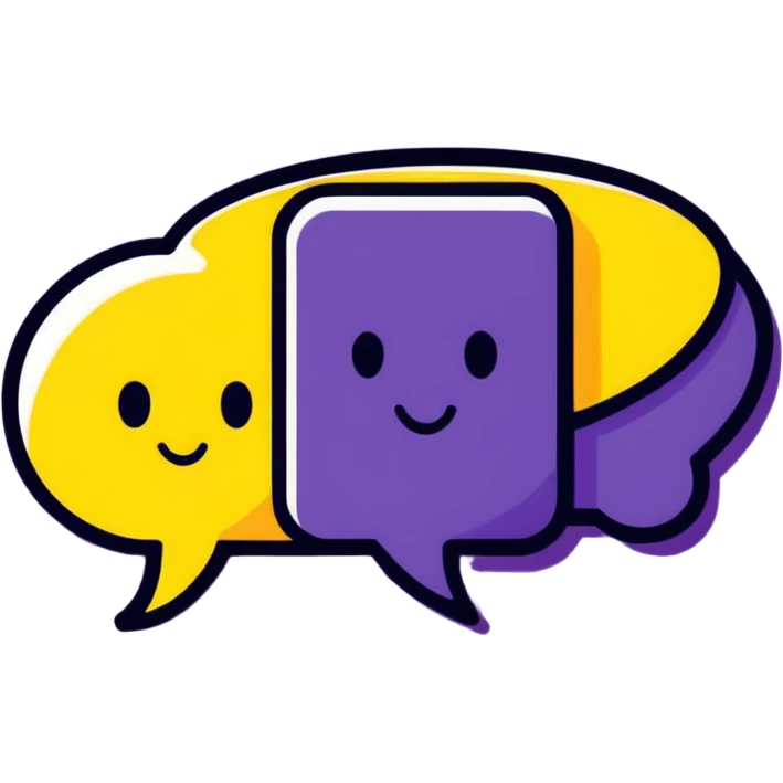 Purple speech bubble saying “WANT” emoji